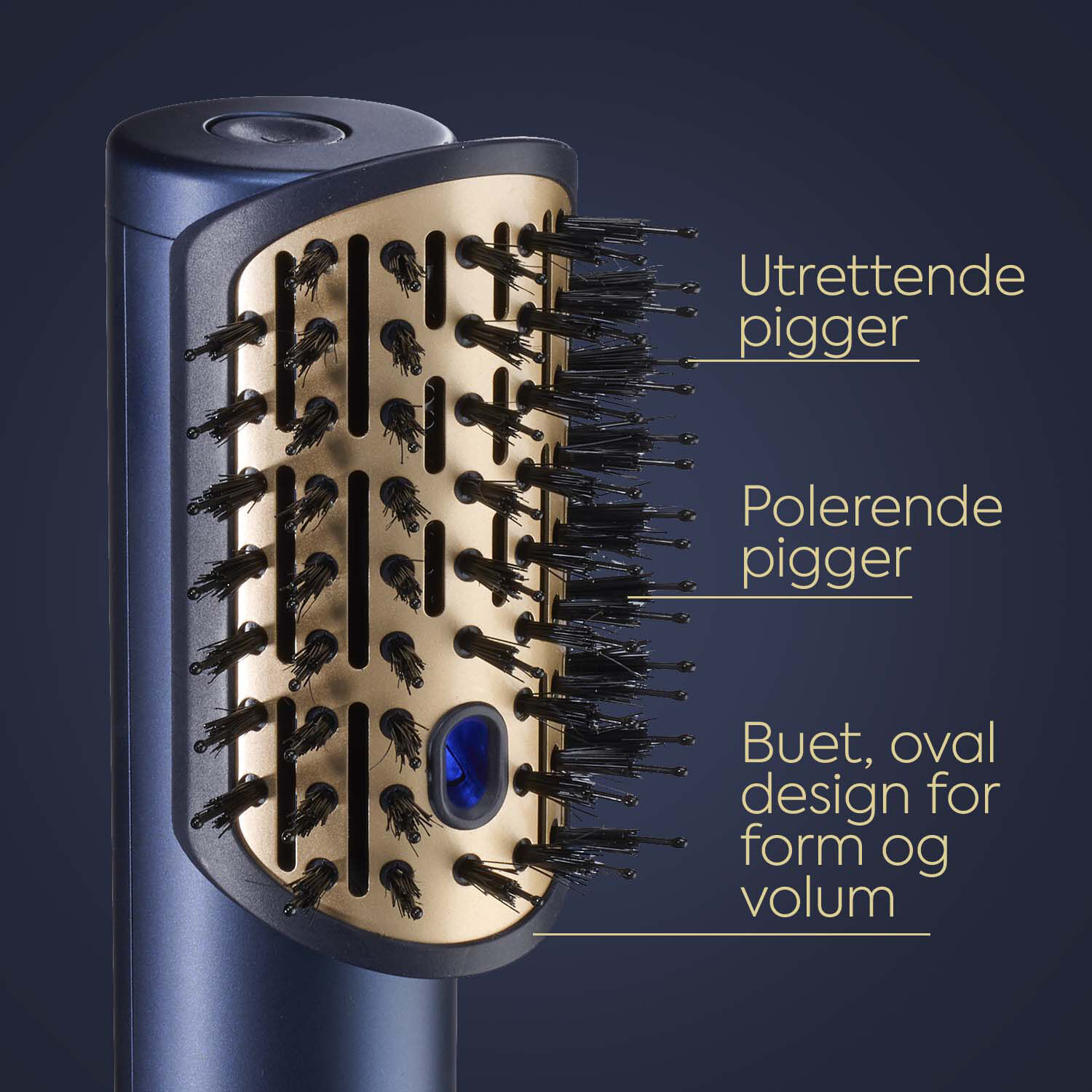 Utrettende pigger . Polerende pigger . Buet, oval design for form og volum